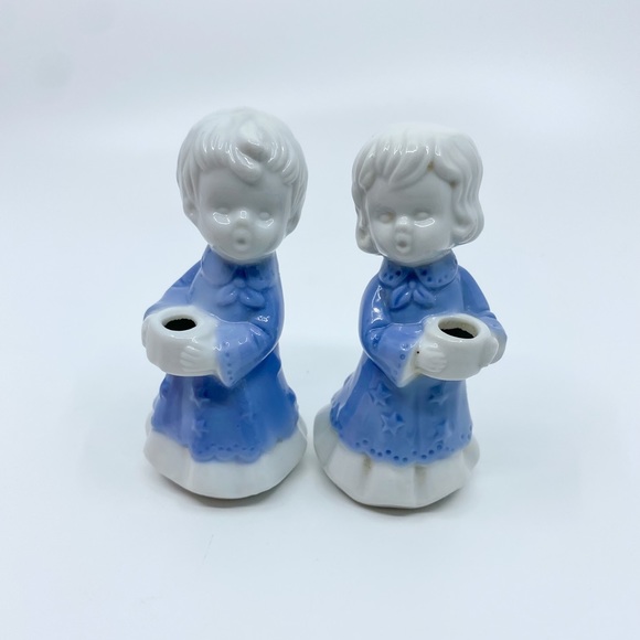 Vintage Blue & White Porcelain Angel Candle Holder Set w/ Original Box Taiwan - Picture 14 of 14